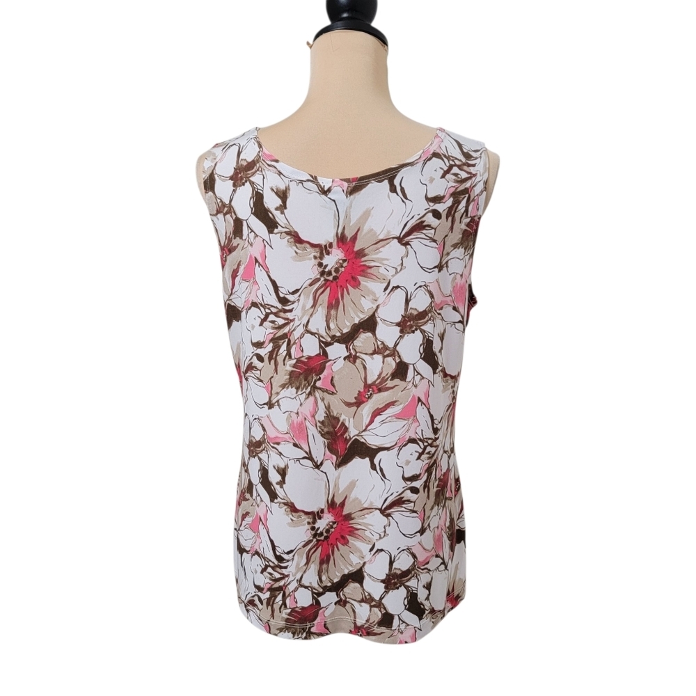 Easywear by Chico's Size 1 (M/8) White Brown and Pink Floral Sleeveless Top - Picture 4 of 10